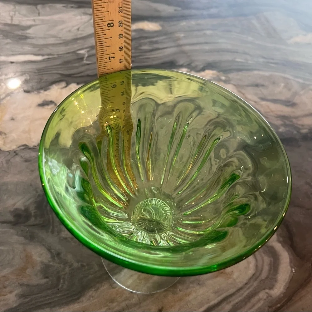 Hand Blown Green Fluted Compote Bowl Italy
